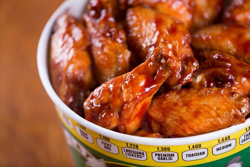 Compact bucket of wings from Quaker Steak